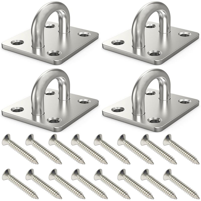 Hulless 4 Pcs 2 x 1.6 Inch 304 Stainless Steel Ceiling Hooks Pad Eyes Plate Marine Hardware Hooks with Screws - Image 1